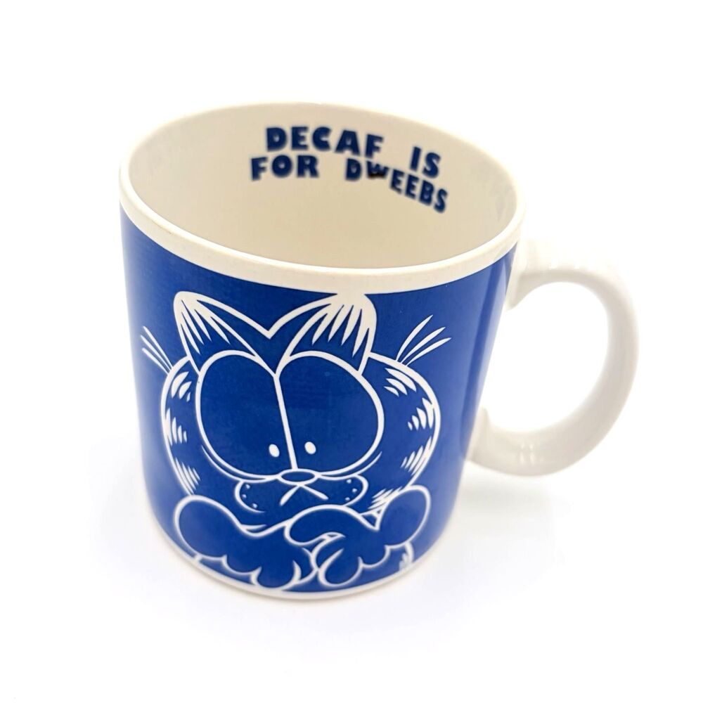 Vintage Enesco Garfield "Decaf is for Dweebs" Blue Coffee Mug